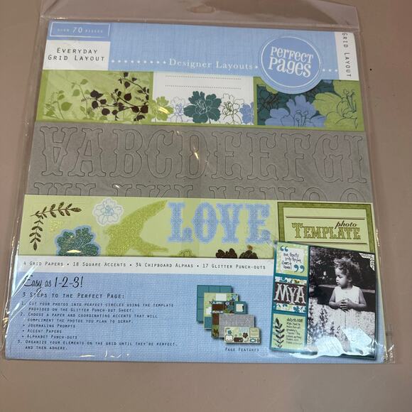 NEW Perfect Pages Scrapbooking Kit Everyday Grid Layout Designer Over 70 Pieces - Picture 2 of 8